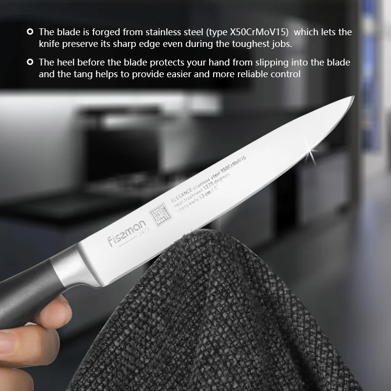 FISSMAN 5 дюймов нож для кухни серии ELEGANCE немецкий стальной с ручкой ABS конический