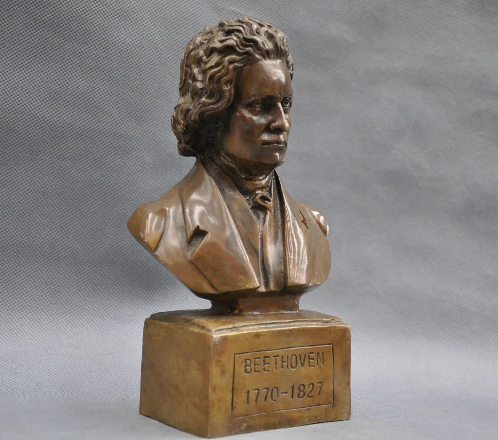 8'' German Great Musician Ludwig van Beethoven Bust Bronze Statuein