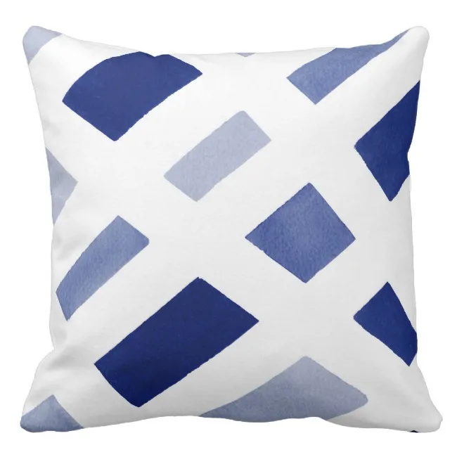 Canvas Geometric Cushion Cover Blue Periwinkle White Pillow Cases