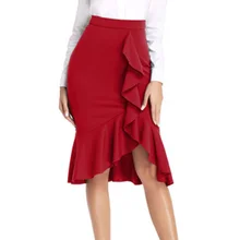 Эластичная юбка «рыбий хвост», элегантная, высокая талия, необычные, с оборками, Новое поступление, сексуальная посылка, бедра, Офисная Женская юбка, юбки до колен