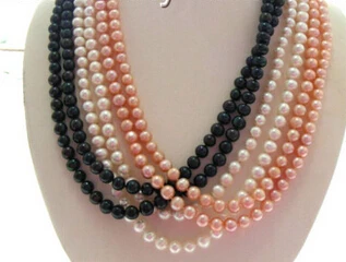

FREE SHIPPING>@@> N1522 wholesale 3piece 48" 7-8mm white pink black round freshwater pearls necklace