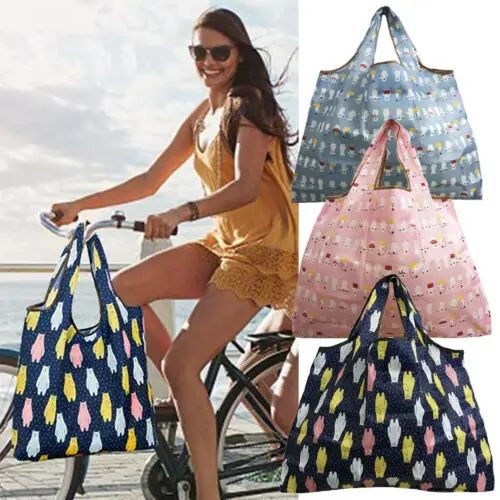 

Fashion Printing Foldable Green Shopping Bag Tote Folding Pouch Portable Handbags Large-capacity Shopping Pack Bags New Hot Sale