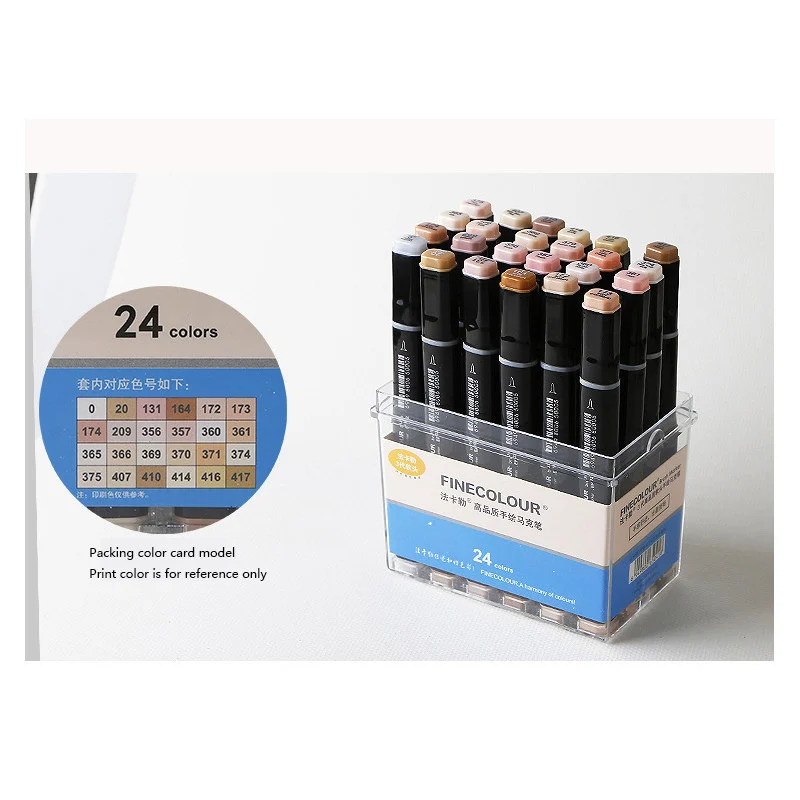 FINECOLOUR Marker12 24 36 цветов двуглавый на спиртовой основе Эскиз маркер ручка набор живопись Эскиз школьные принадлежности для студентов - Цвет: 24 color set