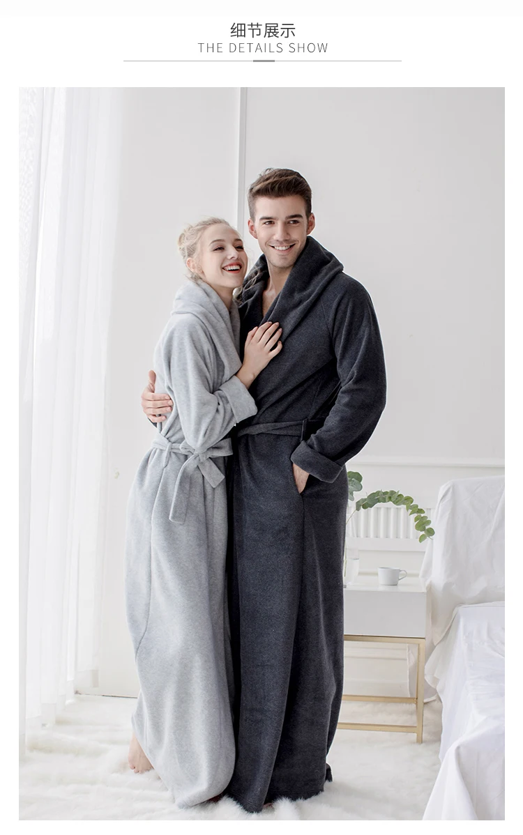 Для мужчин длинные халаты из микрофибры флис пол длина плюс размеры халаты пижамы Loungewear Ночное платье Ночная рубашка