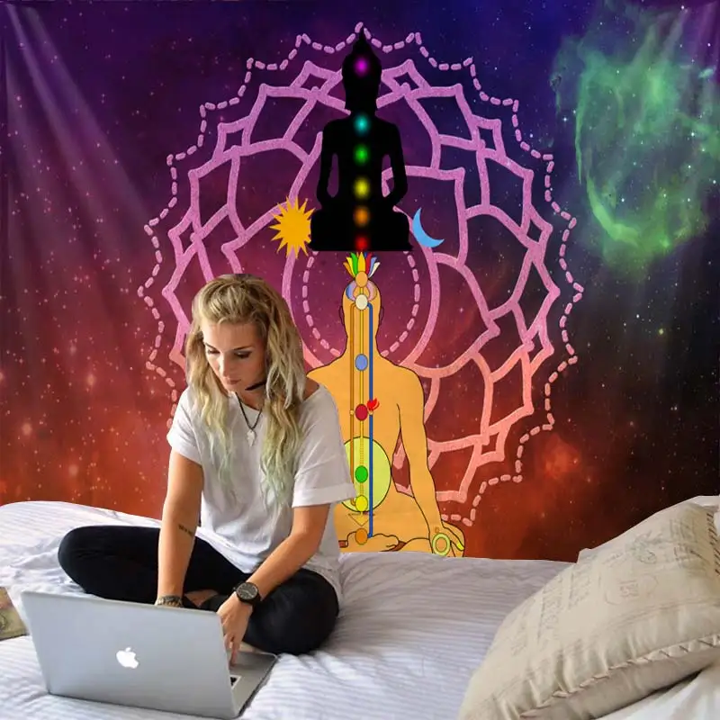 Cosmic Interstellar Decor Psychedelic Tapestry Wall Hanging Indian Mandala Tapestry Hippie Yoga Chakra Tapestries Boho Wall Clot