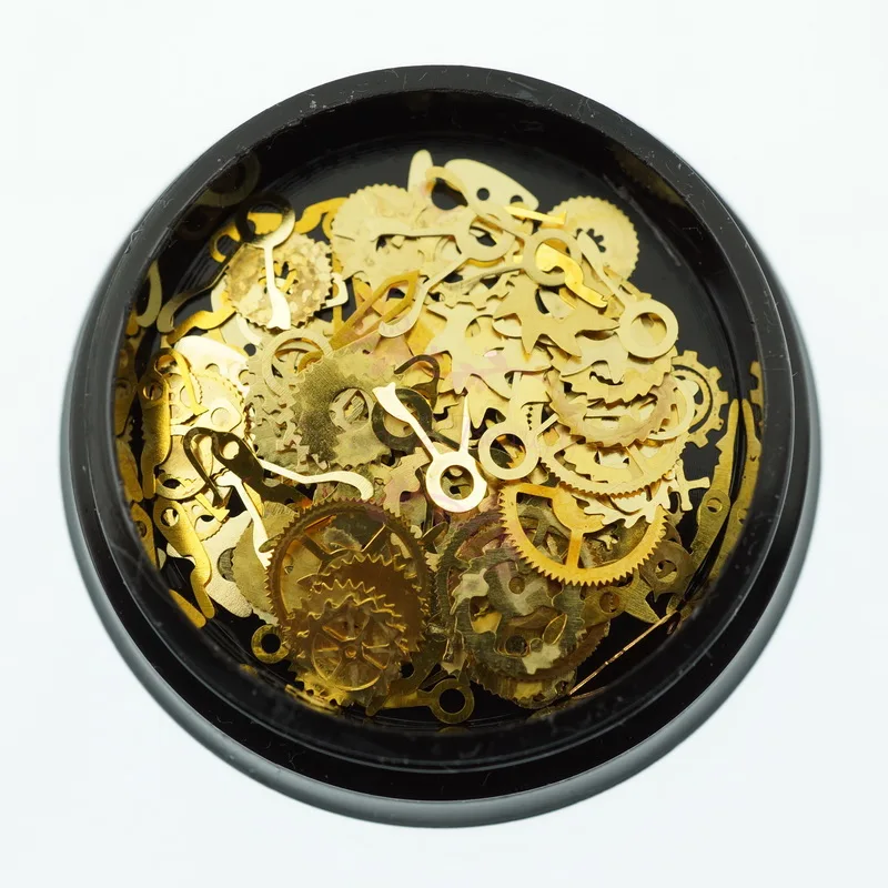 

1 Pot Skeleton Steampunk Retro Wheel Gears Shape Watch Parts Style Metal Slice Punk Acrylic Nail Art Manicure Design 3D DIY Deco