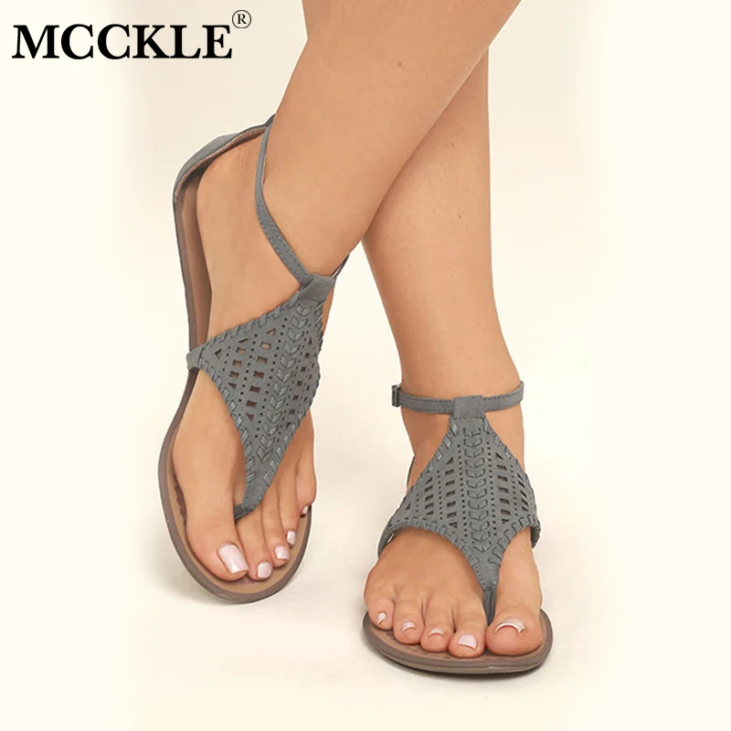

MCCKLE Gladiator Woman Sandals Plus Size Flat Shoes For Female Cut Outs Flip Flops Summer Women Beach Sandal Casual Shoe