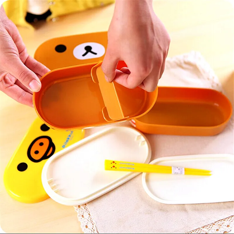 2 Слои Симпатичные Rilakkuma Коробки для обедов Bento Коробки для обедов Портативный микроволновая печь Кухня Еда контейнер Еда анти-строка свежести Коробки