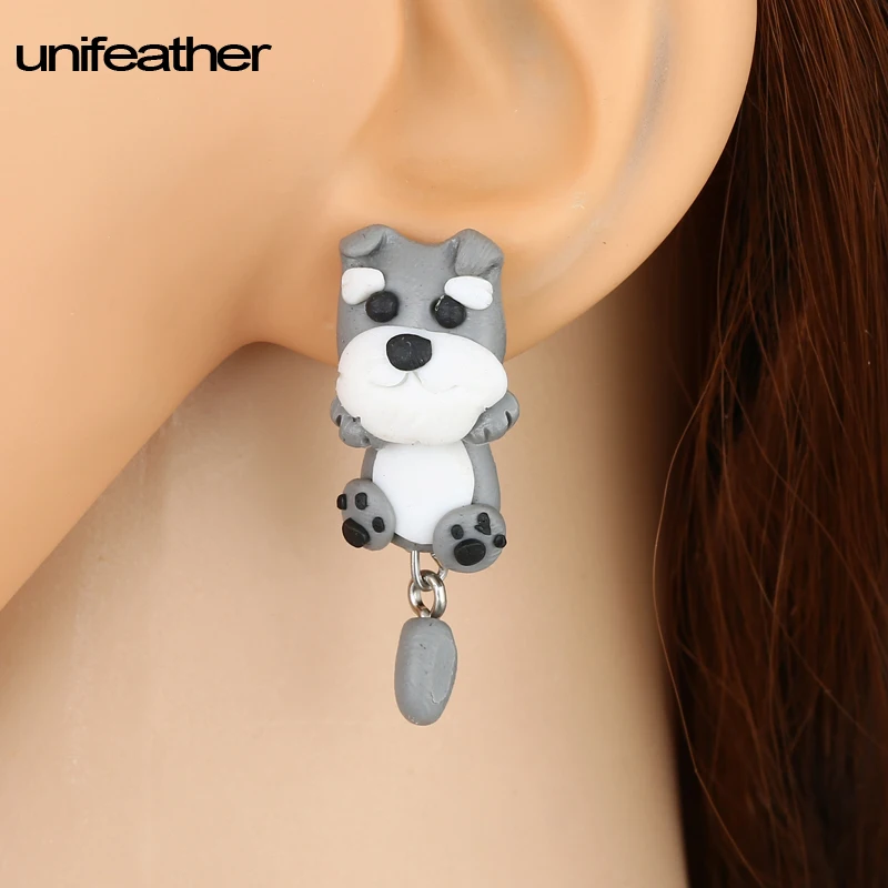 Drop Shipping Handmade Polymer Clay Soft Cute Teddy Dog Drop Earrings