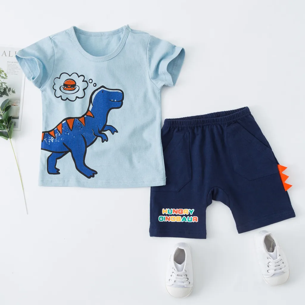 

Children's set 2019 TOP Baby Kid Girl Boy Toddler Dinosaur Short Sleeve T-Shirt Tops +Shorts Outfits Set 5.22