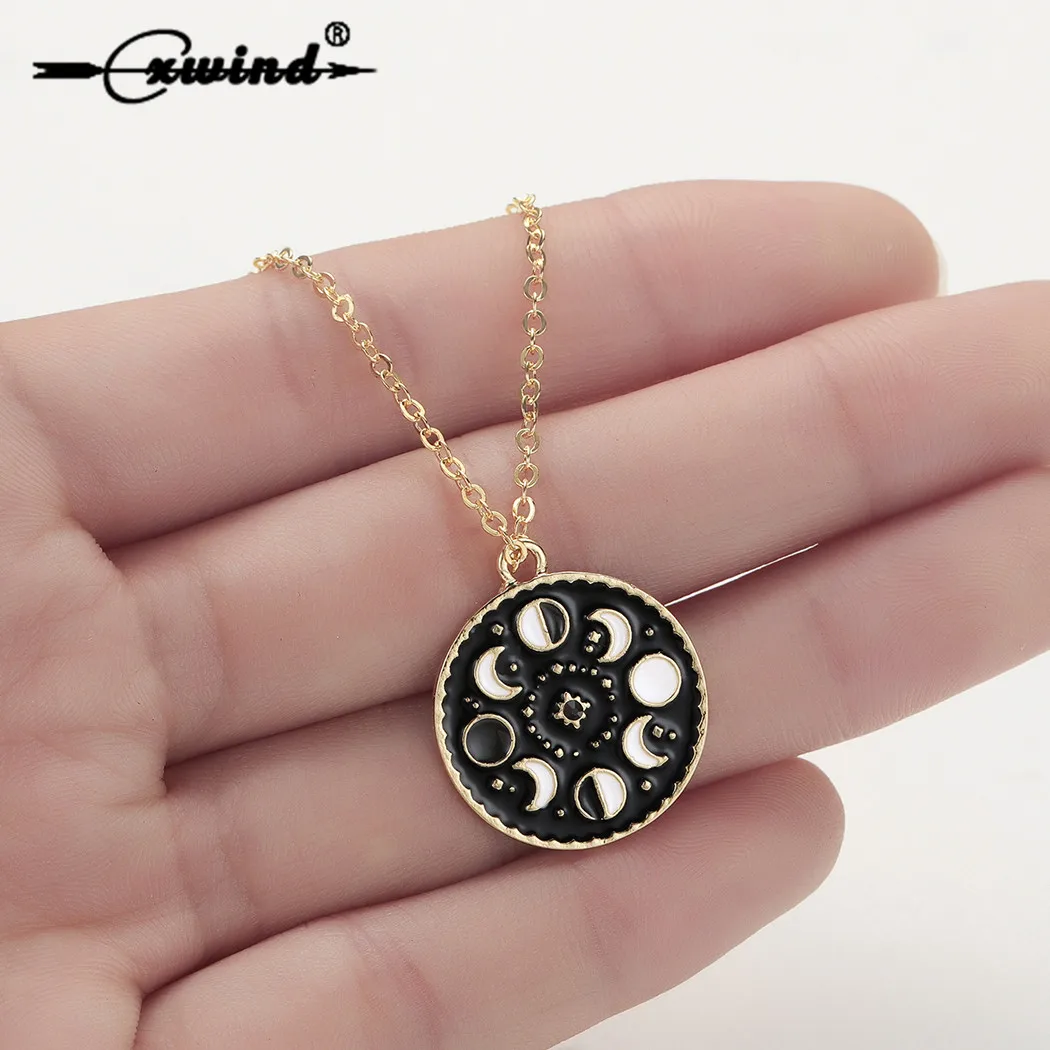 

Cxwind Fashion Moon Phase Necklace Lunar Phases Jewelry Statement Abstract Geometric Metal Crescent Moon Pendant Necklace colar