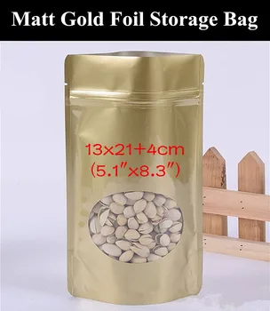 

50pcs 13x21+4cm (5.1"x8.3") 280micron Matt Gold Aluminium Foil Window Ziplock Bag Moisture-proof Resealable Zip Storage Bag