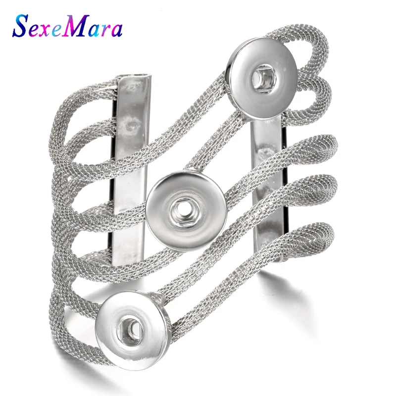 Новые ювелирные изделия, стразы, серебряный металлический браслет, браслет, подходит для 18 мм, 20 мм, ювелирный браслет на кнопке для женщин и мужчин, браслеты