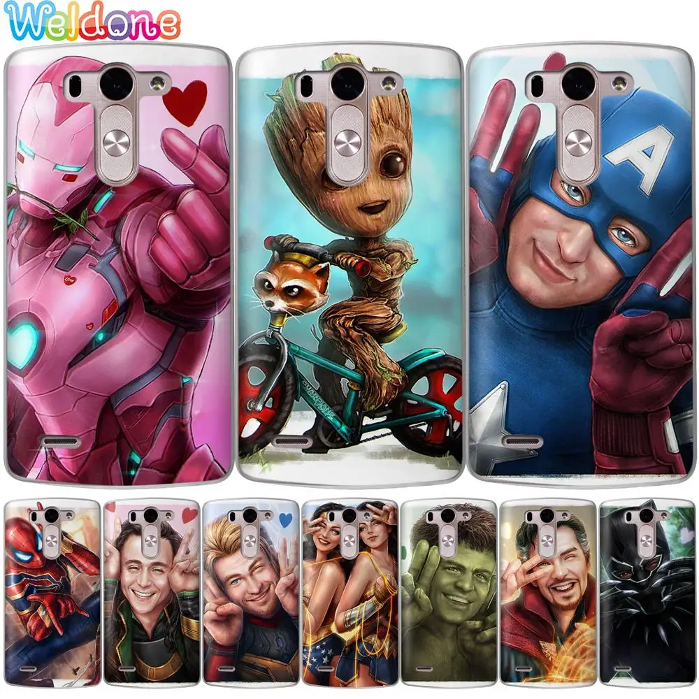 

Cute Marvel Groot Spiderman IronMan Thor Phone Case For LG Q6 Q7 G6 G7 V30 XPower 2 3 K10 K8 2018 2017 K9 K11 G4 case Etui Cover