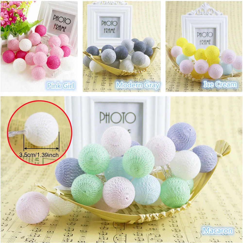 Macaron Led Light string 20Leds Holiday lights 3.5cm Cotton Ball 2.2 Meter Garland Christmas Wedding Decoration Warm White IQ