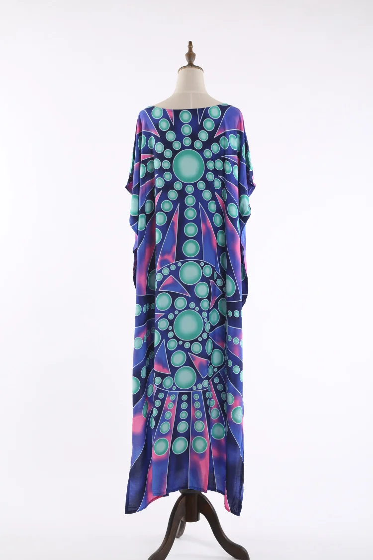Womens Boho Plus Size Maxi Beach Dress Lotus Floral Swimsuit Cover Up Long Kaftan-4