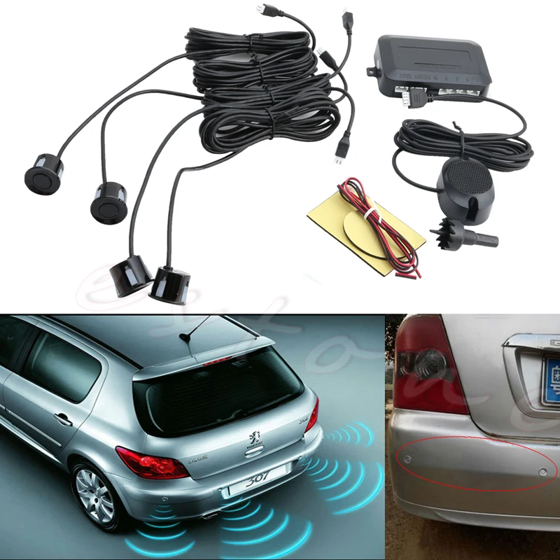 

New 4 Parking Sensors Car Backup Reverse Radar Rearview Buzzer Sound Alarm