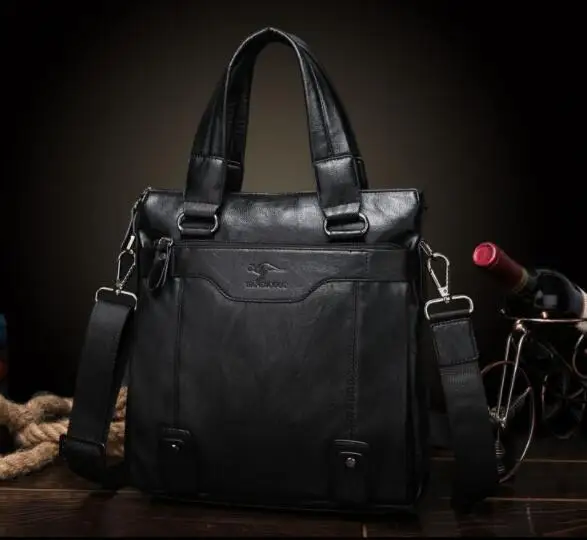 Мужской повседневный портфель, деловые кожаные сумки через плечо, сумка для компьютера, ноутбука, мужские дорожные сумки, сумки - Цвет: vertical black