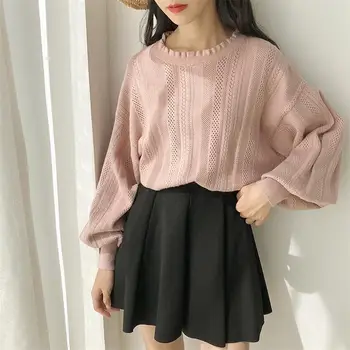

2019 new arrival hot sale women's spring sweet style fashion knitted sweaters girl's loose lantern sleeve pullovers sweater