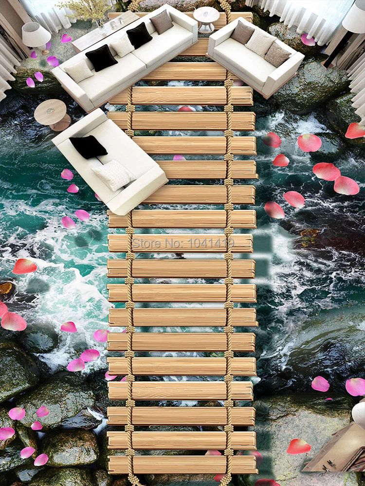 Настраиваемое настенное Бумага 3D пол фрески деревянный мост и течет вода этаж настенная Ванная комната Водонепроницаемый самоклеящиеся