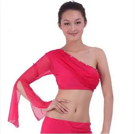 

New arrival crystal cotton and mesh belly dance top momen single sleeves belly dance body tops sexy top 9 colors