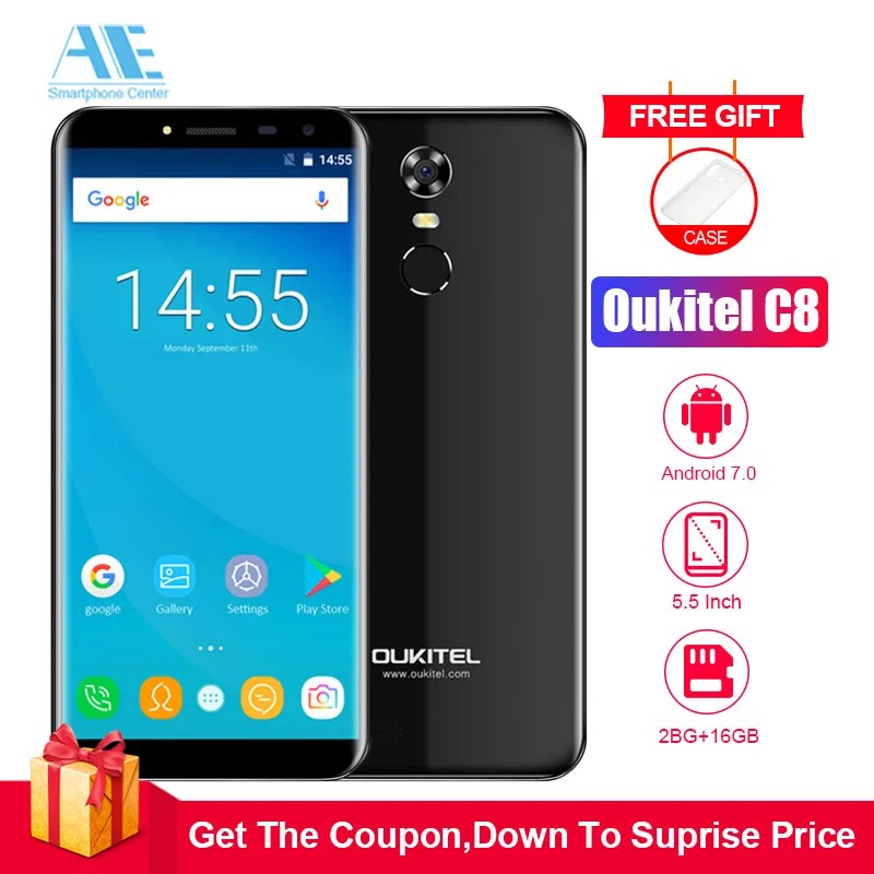 Oukitel C8 5 &quot18:9 Бесконечность Дисплей MTK6580A 4 ядра смартфон 2G Оперативная память 16G