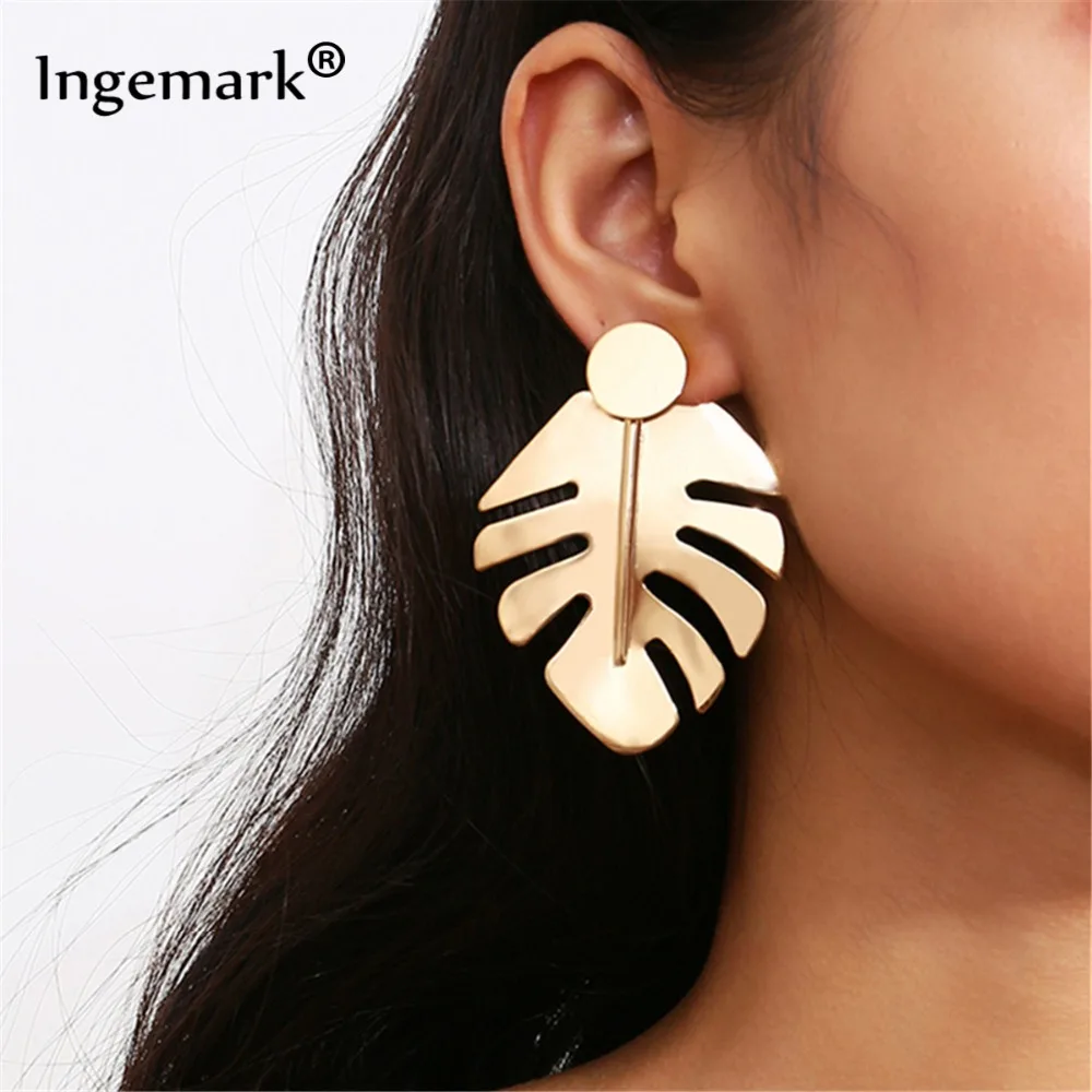 

Ingemark Punk Big Leaf Geometric Metal Long Earrings 2018 Fashion Boho Tree Leaves Dangle Drop Statement Earrings Women Jewelry