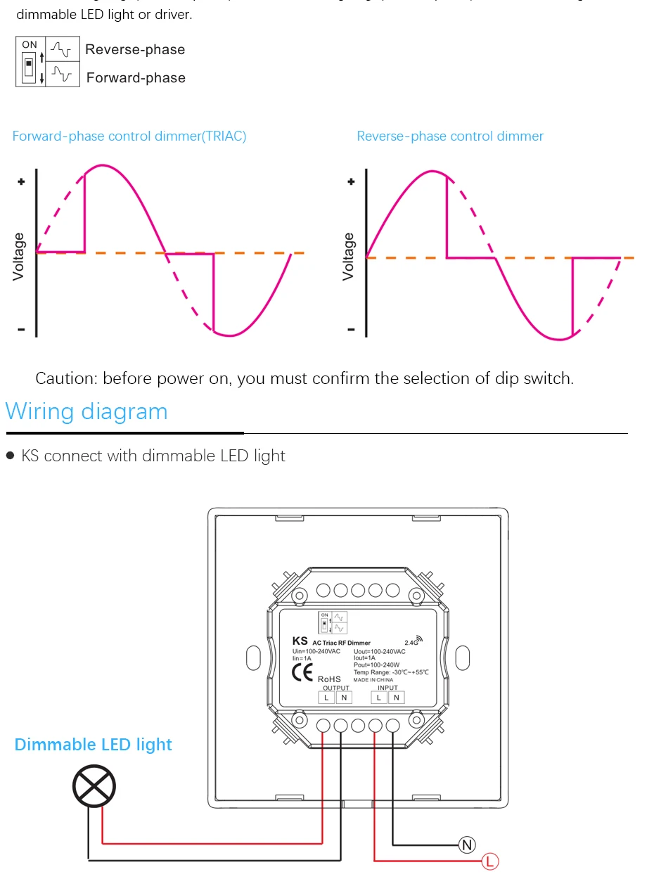 KS Led Triac диммер Высокое напряжение 100-240 В вход 240 Вт AC Triac вращающаяся панель диммер 2,4 г RF Диммер 100-240 В переменного тока выход