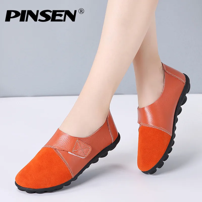 PINSEN/2019 осенние женские балетки на плоской подошве лоферы женская обувь из