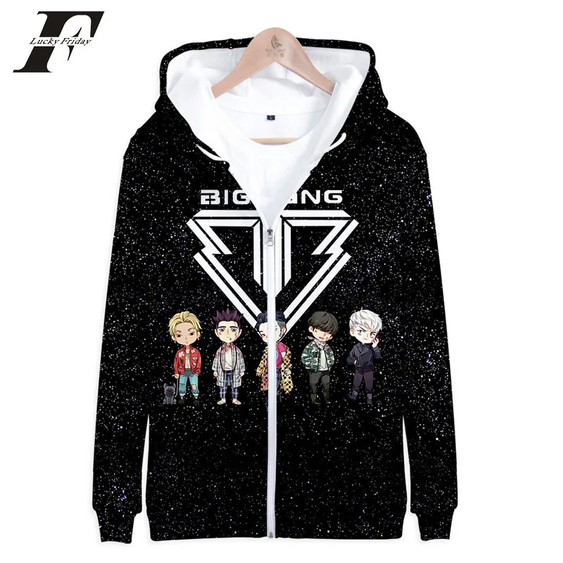 

2018 Harajuku BIGBANG kpop zipper 3d Hoodies Sweatshirts women men 3D BIG BANG Clothes Hip Hop Kawaii tracksuit Plus Size