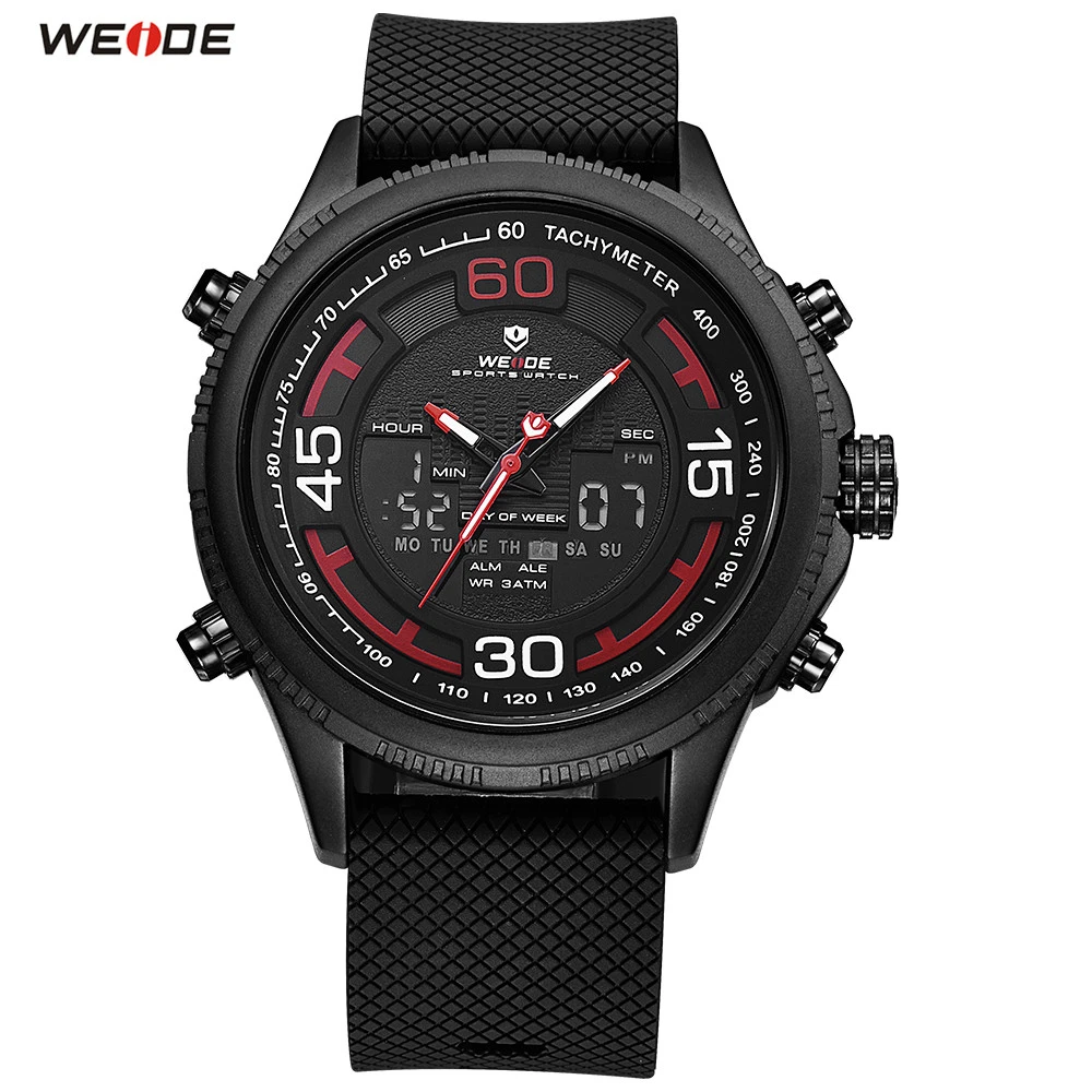 

2018 Fashion WEIDE LED Men Rubber Band Black Red Watch Sport Watch Digital Quartz Watch Men Waterproof Wristwatch Orologio Uomo