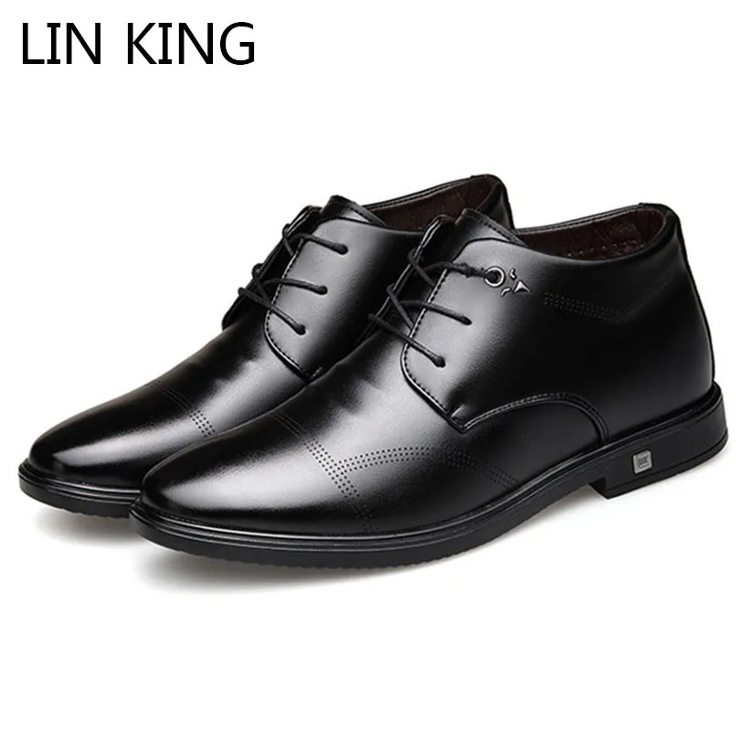 

LIN KING Designed Men Winter Dress Shoes Leather Formal Shoes Warm Plush High Top Casual Shoes Outdoor Cotton Shoes For Father