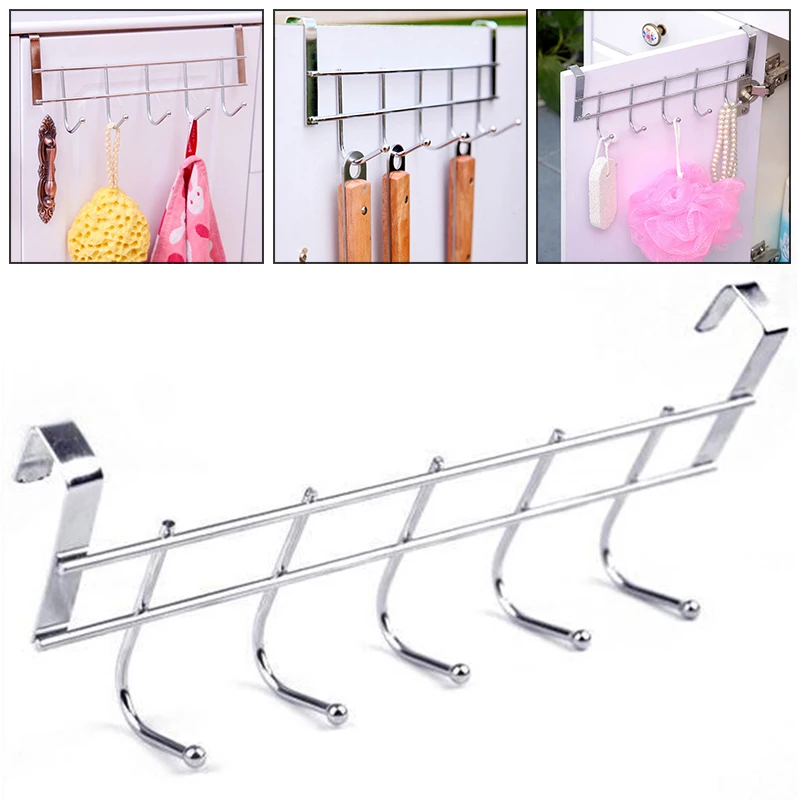 1* Нержавеющая сталь без сверла 5-hook Rack Шкаф Дверь Назад пальто шляпа крюк вешалка