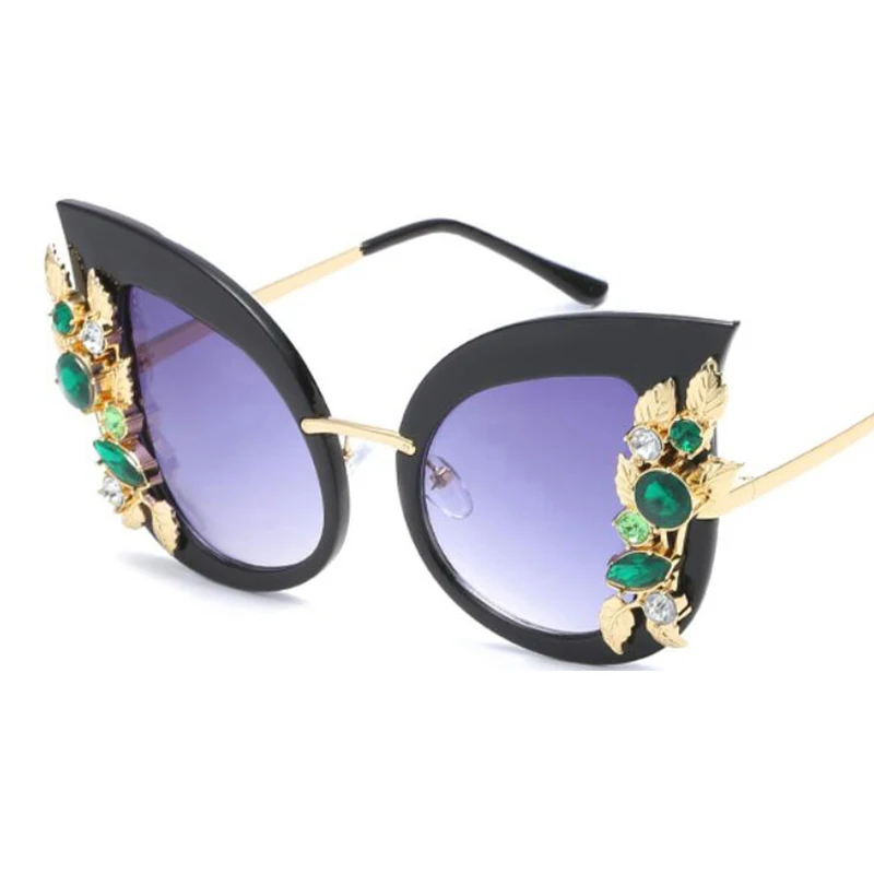 Новинка, Модные Зеленые солнцезащитные очки с бриллиантами, женские дизайнерские брендовые роскошные солнцезащитные очки кошачий глаз, прозрачная оправа, винтажные оттенки 0067