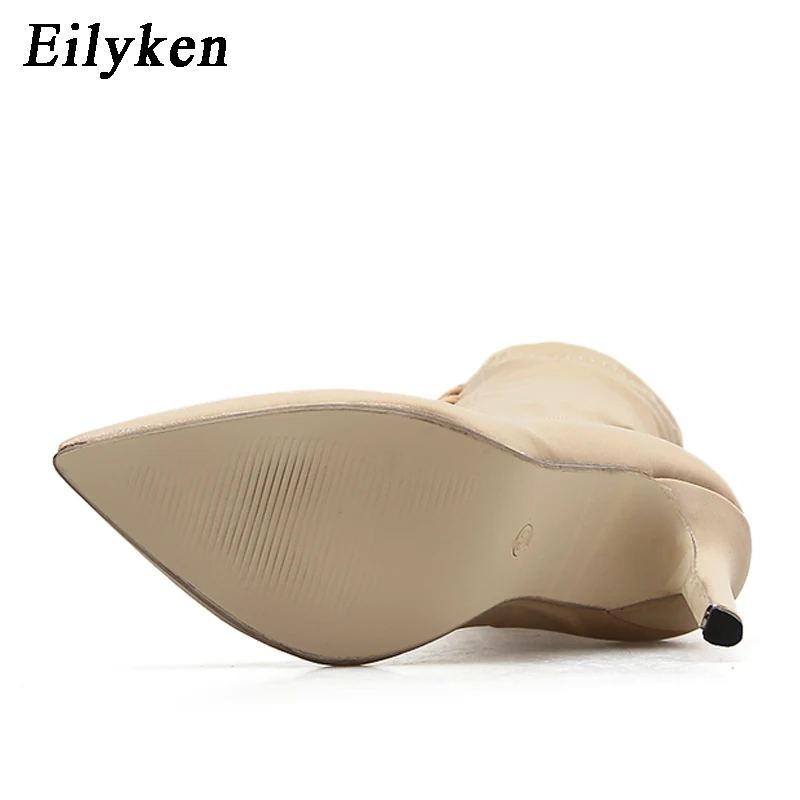 Eilyken/2021 г. Новые женские ботильоны из эластичной ткани пикантные ботинки Челси с
