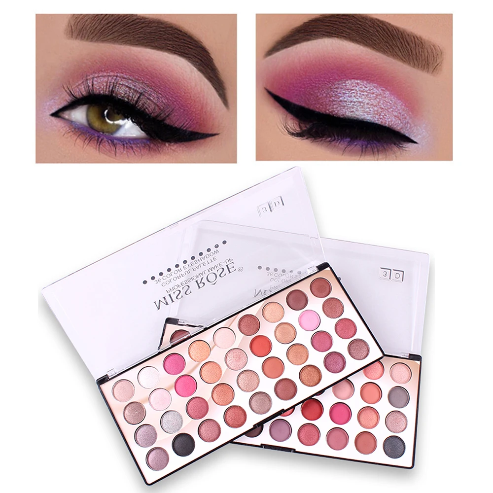 

MISS ROSE 36 Colors Glitter Eyeshadow Easy to Wear Shimmer Make up Palette Matte Pigmented Eye Shadow Powder TSLM2