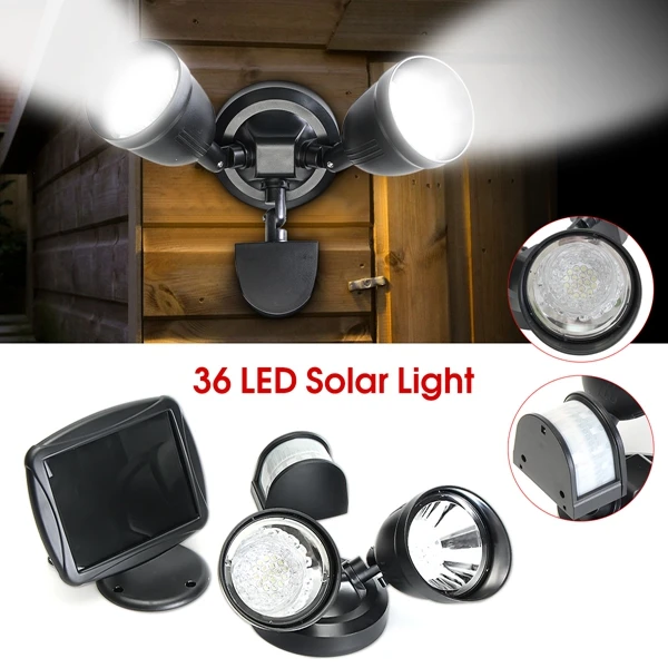 

Solar Power 36 LED PIR Motion Sensor Spot Wall Light Outdoor Dual Security Flood Lamp human body sensor garden door lights