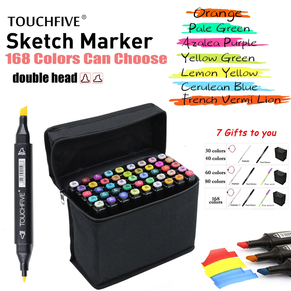 

TouchFIVE Marker 30/40/60/80/168Color Drawing Brush Pen Oily Alcohol Based Art Markers Set Dual Tip Sketch Markers for Animation