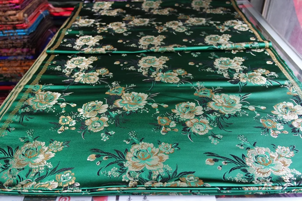 Китайская традиционная парча полиэстер 75 см ширина cheongsam подушки qipao классический зеленый сзади с пион узор вышивка шелком