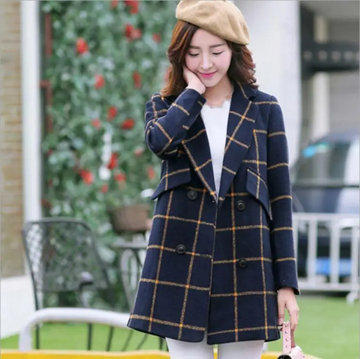 2016 fashion young women font b tartan b font clothing long hoodie coat jacket autumn winter