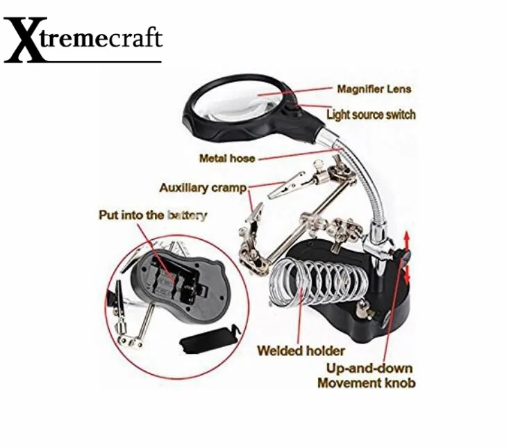 Сварочное увеличительное стекло со светодиодный светильник 3.5X-12X Вспомогательный зажим для объектива лупа Настольная Лупа сторонняя пайка инструмент для ремонта