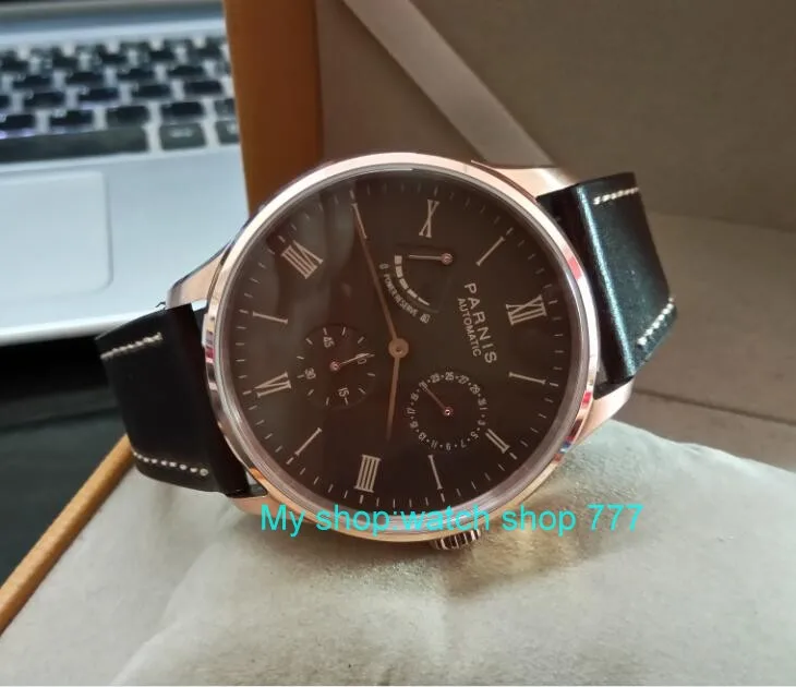 PARNIS 40mm white dial Automatic Self-Wind movement power reserve men's watch Auto Date Mechanical