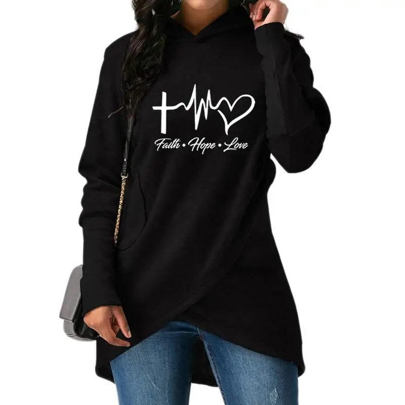  Dropshipping 2019 New Arrivals Fashion Faith Hope Love Print Kawaii Hoodies Women Sweatshirts Tops 