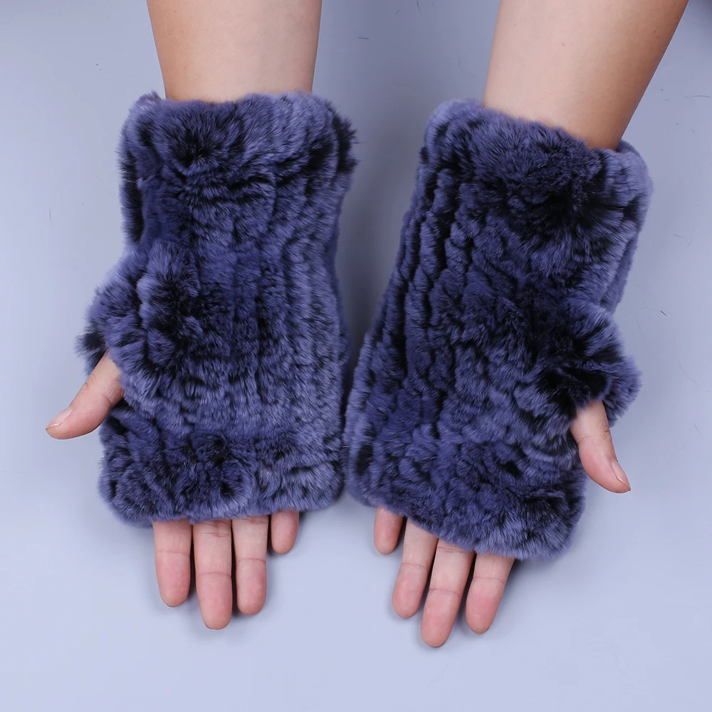 2018 Fashion Real Rex Rabbit Fur Women's Winter Gloves Genuine Fur Mittens Girl Fingerless Gloves Wrist Warmer Elastic Fluffy - Image 2