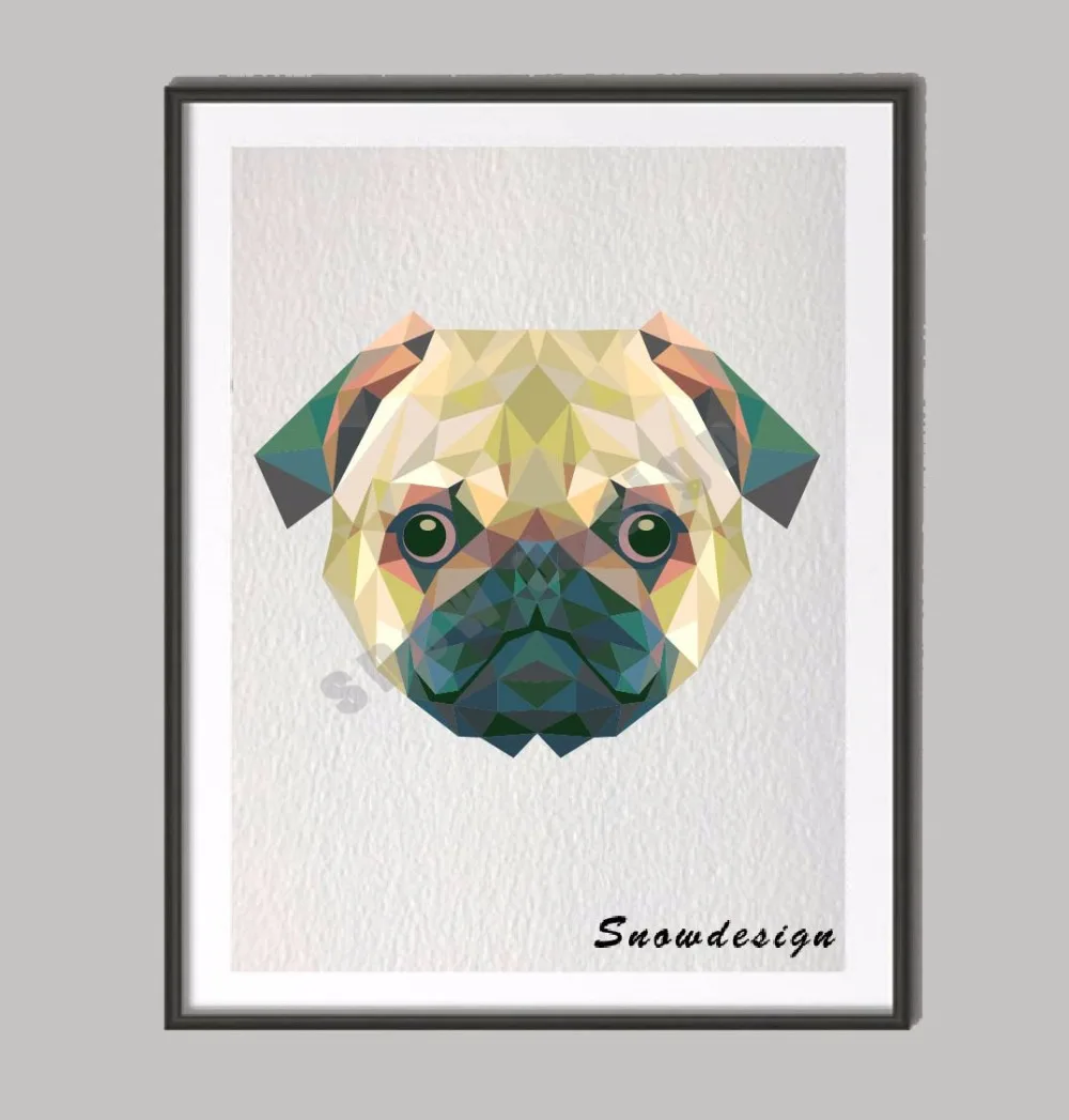 for decor printable wall Canvas painting Dog Geometric Head Pug Low Modern Poly for decor printable wall Canvas painting Dog Geometric Head Pug Low Modern Poly