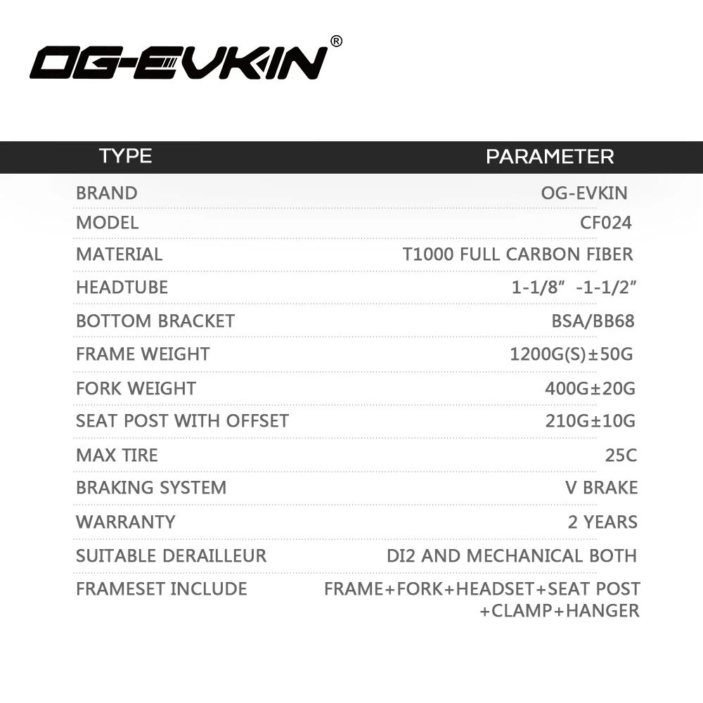 Excellent OG-EVKIN CF-024-OR Carbon Road Frame Di2&Mechanical Carbon Frame Bicycle Road Bike Frame Racing Bike Frame Fork+Seatpost+Headset 1