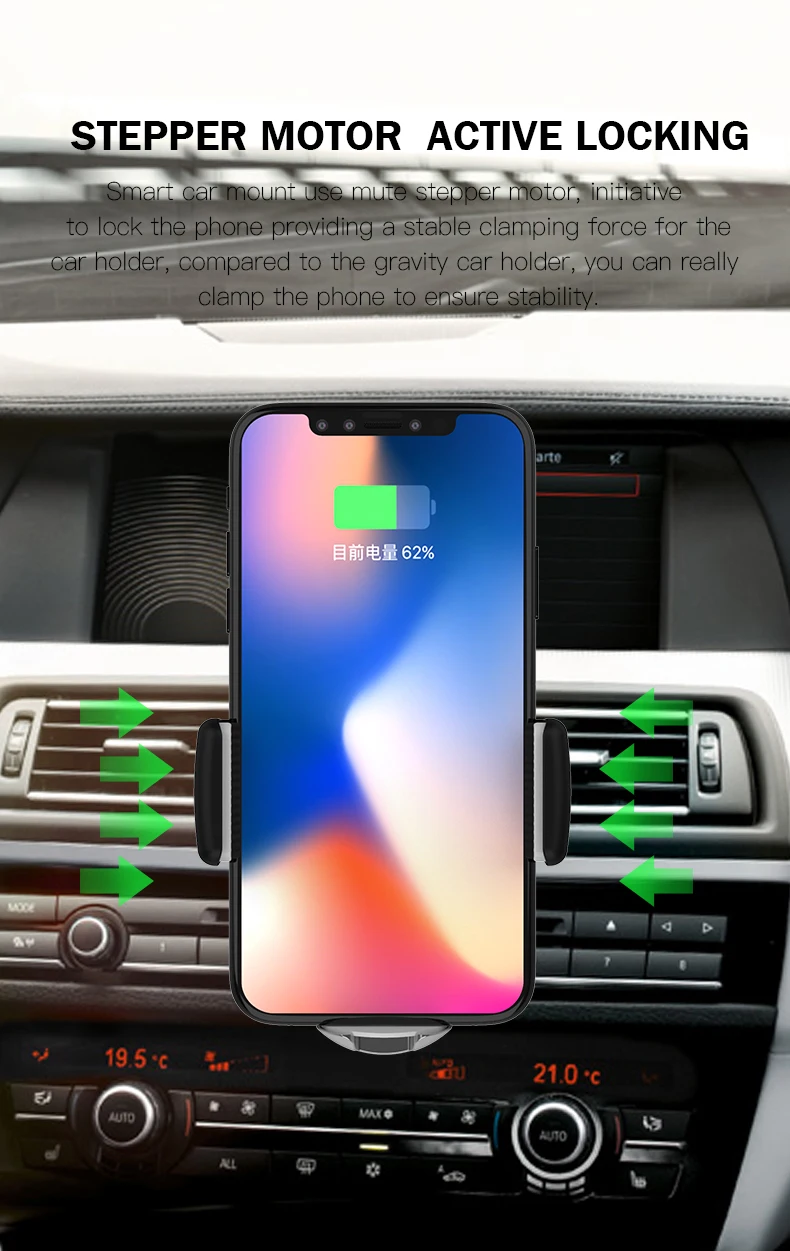 Lantro JS Автомобильный держатель для телефона, беспроводное зарядное устройство, держатель для телефона и беспроводное зарядное устройство 2 в 1 для автомобильного крепления приборной панели, вентиляционное отверстие