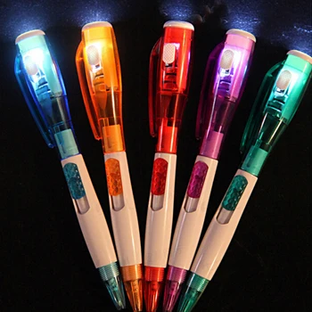 

1Pcs Blue Ink Ballpoint Pen With LED Light Button Gift for Kids School Writing Stationery 0.5mm Random Colors
