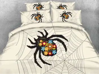 

JF-206 Cool Spider Print 4pcs queen bed sheets unique bedroom set junior bedding sets full size bed covers
