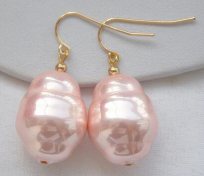 

LUSTER 20mm pink rice south sea shell pearl earring>Lovely Fine Nobility Lady's Women's Earrings